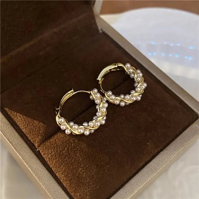 French Imitation Pearl Circel Earring Small round Hoop Earrings for Women New Design Texture Earrings Jewelry Elegant Gift - TakeCareBaby