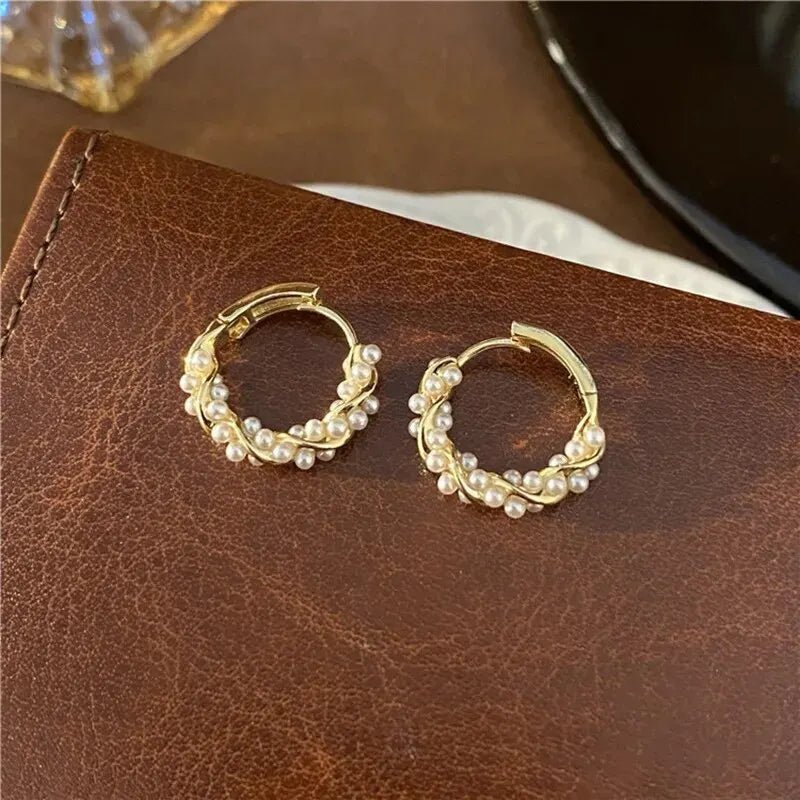 French Imitation Pearl Circel Earring Small round Hoop Earrings for Women New Design Texture Earrings Jewelry Elegant Gift - TakeCareBaby