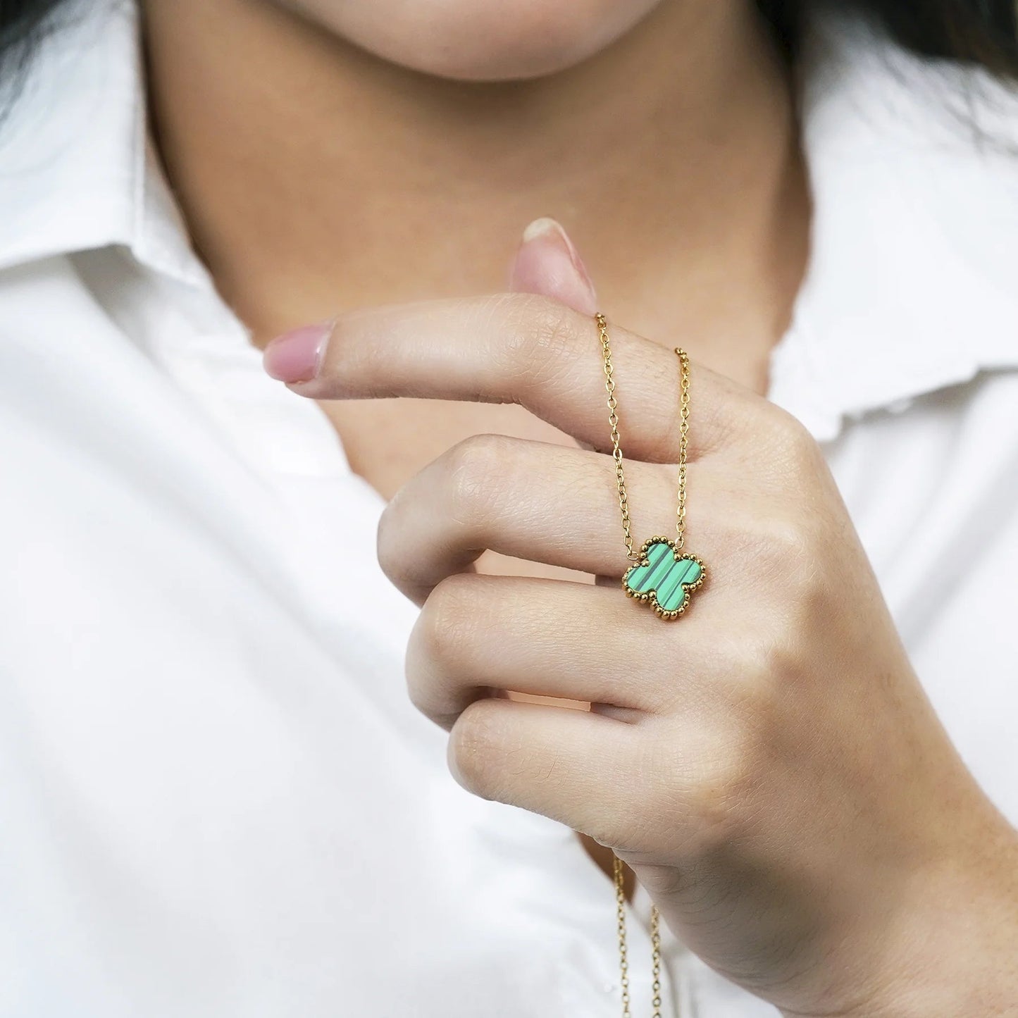 Green Flower Pendant Necklace in Yellow Gold Plated - TakeCareBaby