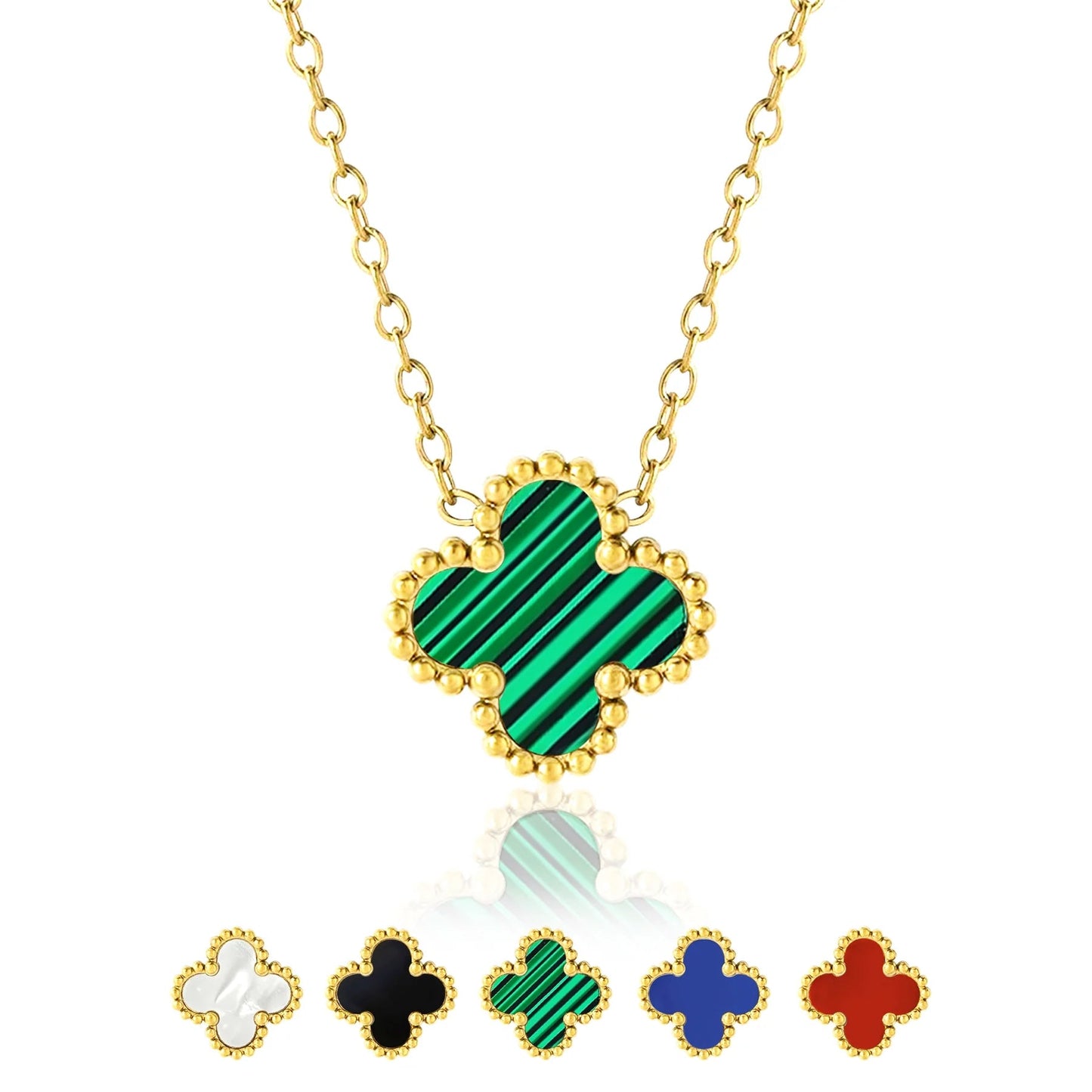 Green Flower Pendant Necklace in Yellow Gold Plated - TakeCareBaby