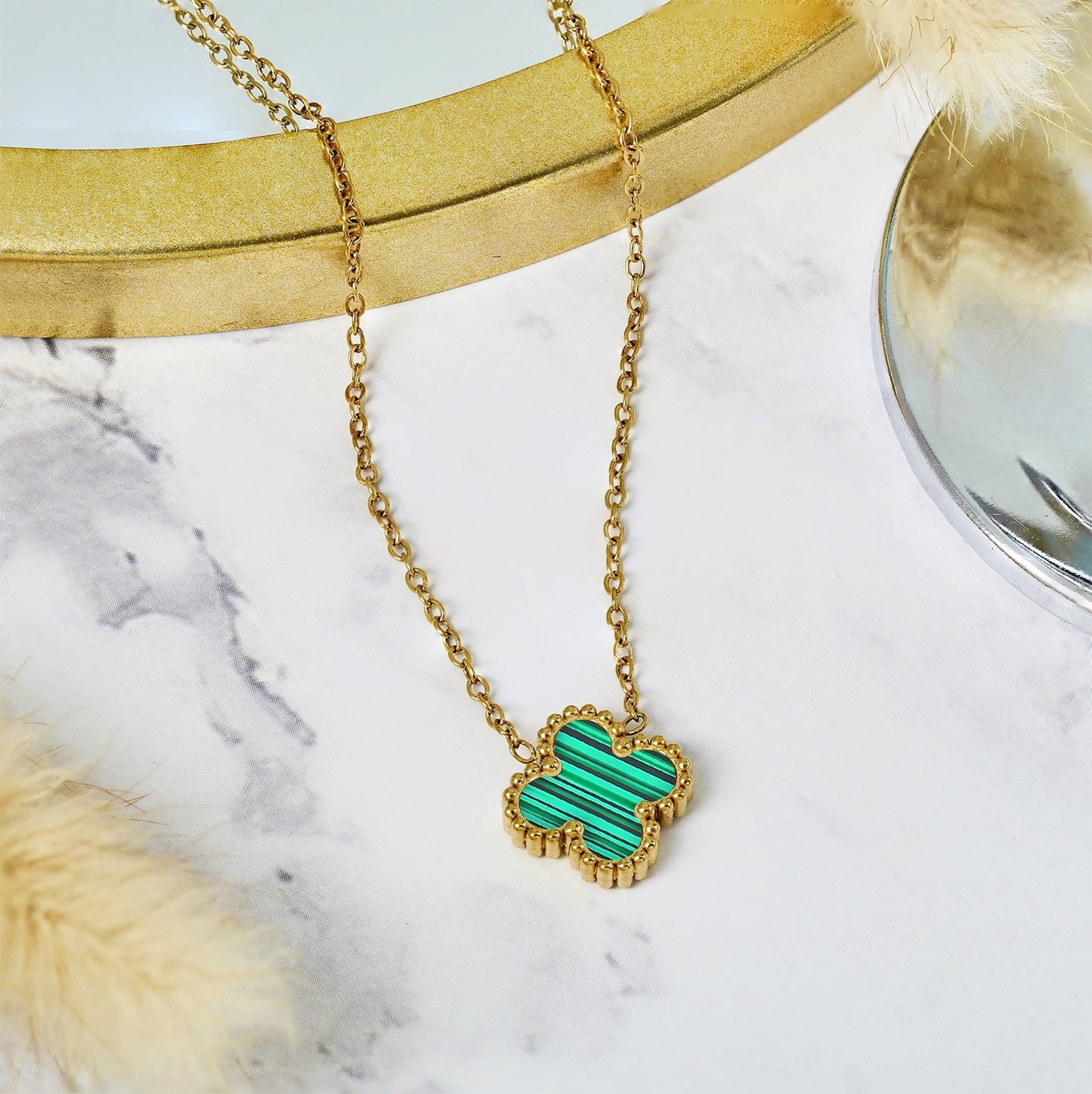 Green Flower Pendant Necklace in Yellow Gold Plated - TakeCareBaby
