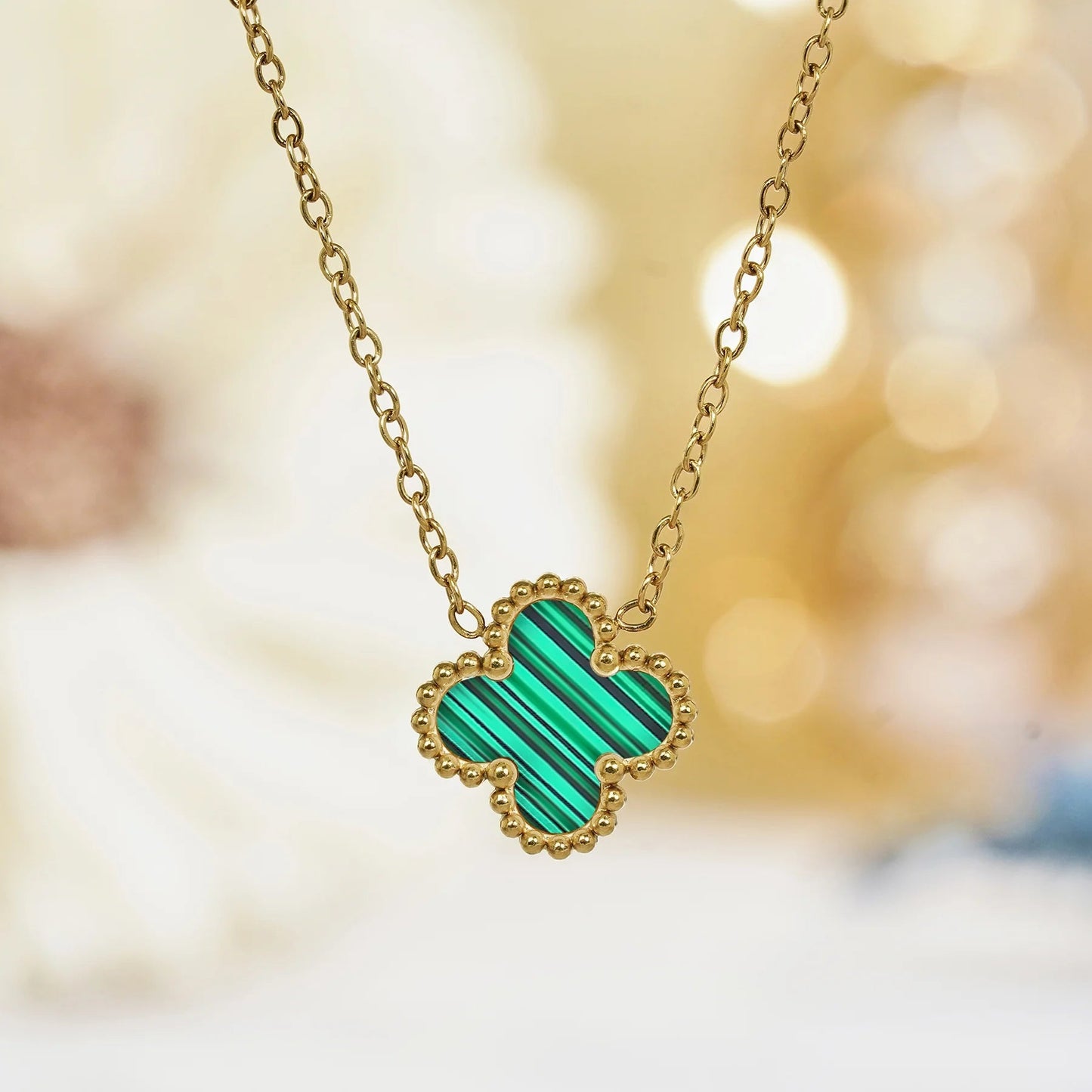 Green Flower Pendant Necklace in Yellow Gold Plated - TakeCareBaby