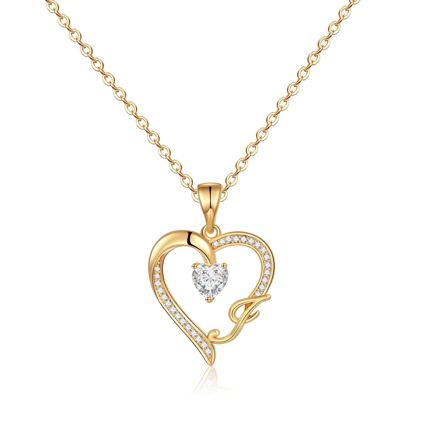 Initial Heart Necklace for Women Cubic Zirconia 14K Gold Plated Initial Heart Pendant Necklace - TakeCareBaby