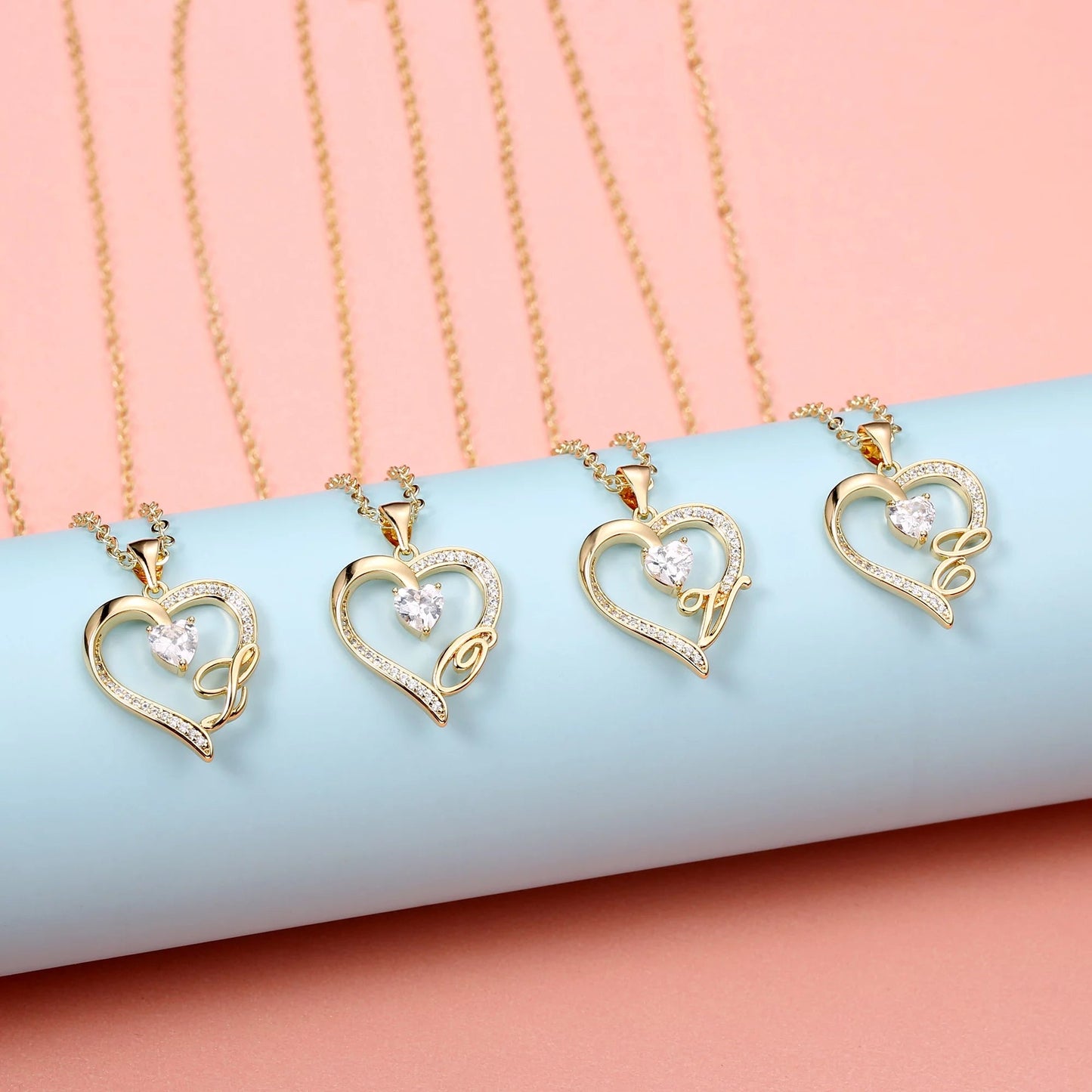 Initial Heart Necklace for Women Cubic Zirconia 14K Gold Plated Initial Heart Pendant Necklace - TakeCareBaby