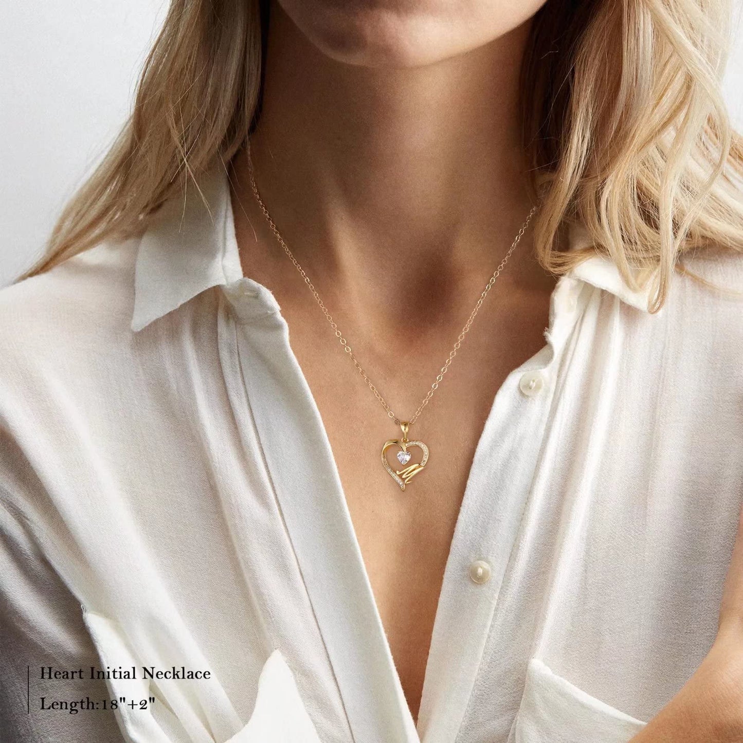 Initial Heart Necklace for Women Cubic Zirconia 14K Gold Plated Initial Heart Pendant Necklace - TakeCareBaby