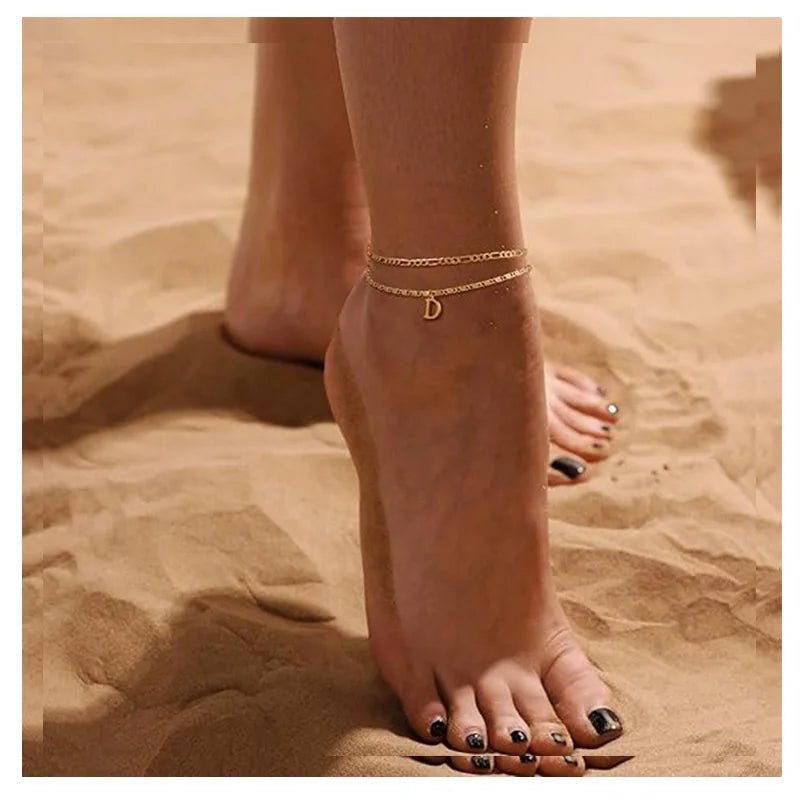 Initial Layered Waterproof Anklet Bracelets on Leg Layering Thin Figaro Letter Anklets Summer Jewelry Gifts for Women Teen Girls - TakeCareBaby