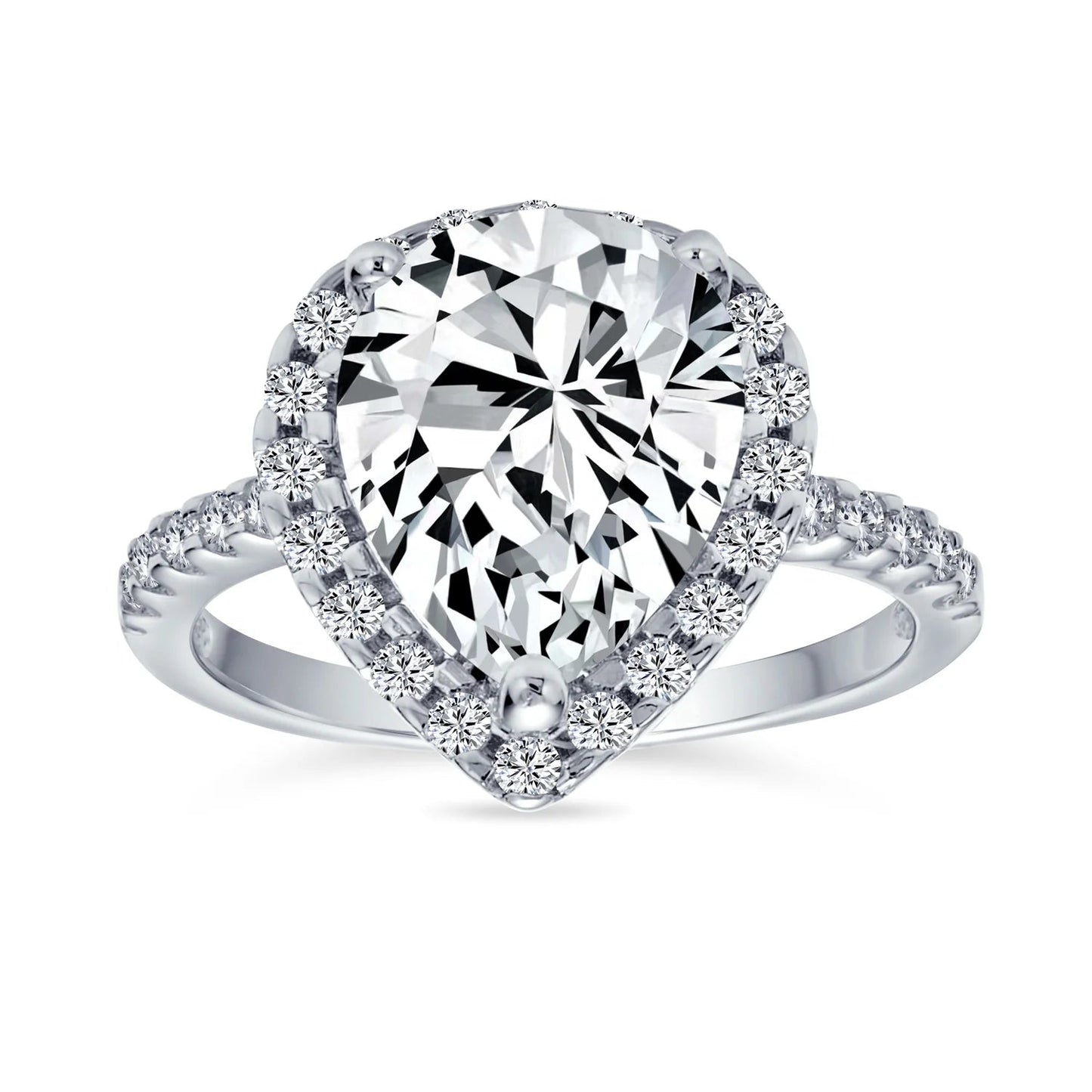 Womens 9CT Pear Shaped Halo Solitaire Engagement Ring CZ Pave Band - TakeCareBaby