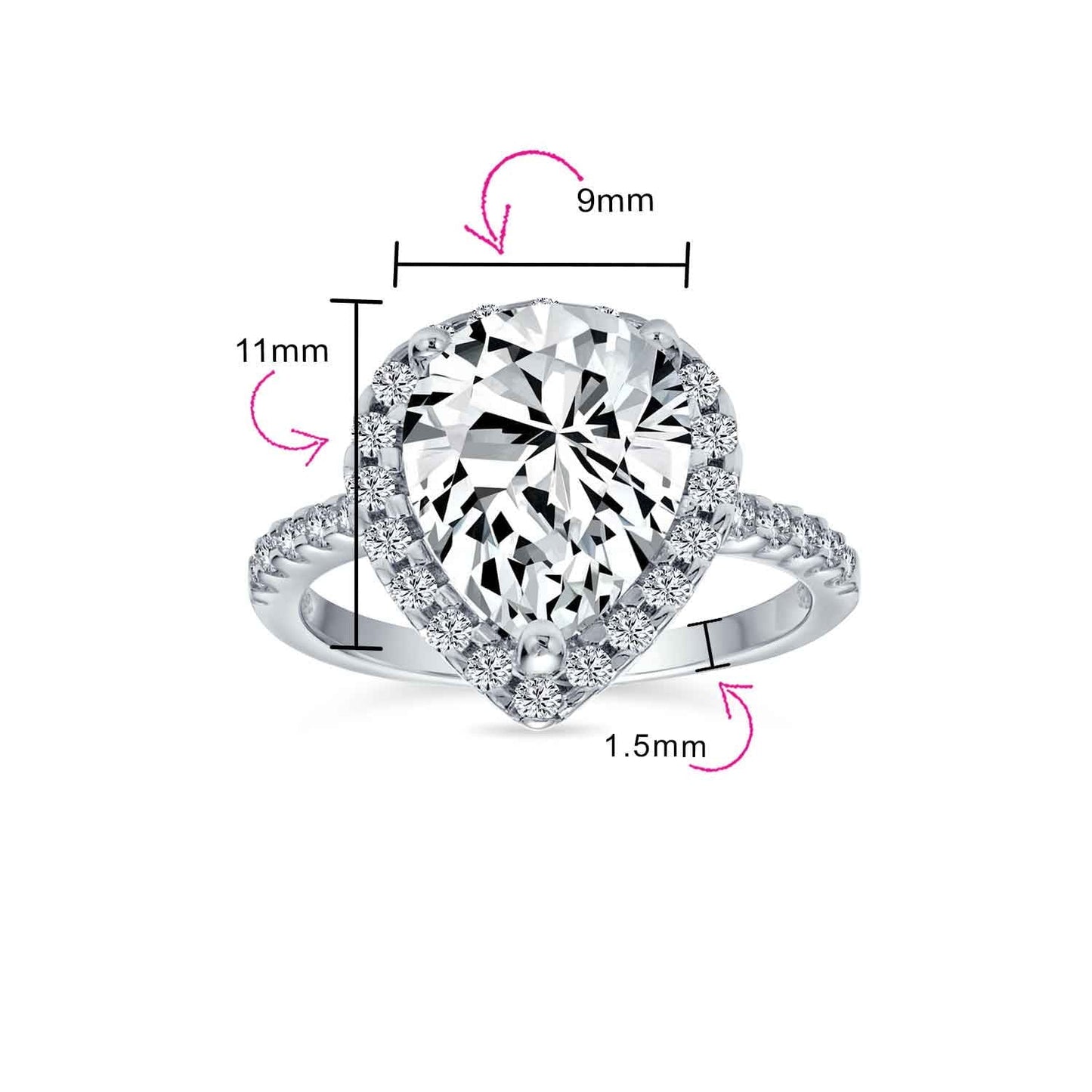 Womens 9CT Pear Shaped Halo Solitaire Engagement Ring CZ Pave Band - TakeCareBaby