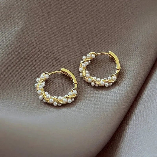 French Imitation Pearl Circel Earring Small round Hoop Earrings for Women New Design Texture Earrings Jewelry Elegant Gift - TakeCareBaby