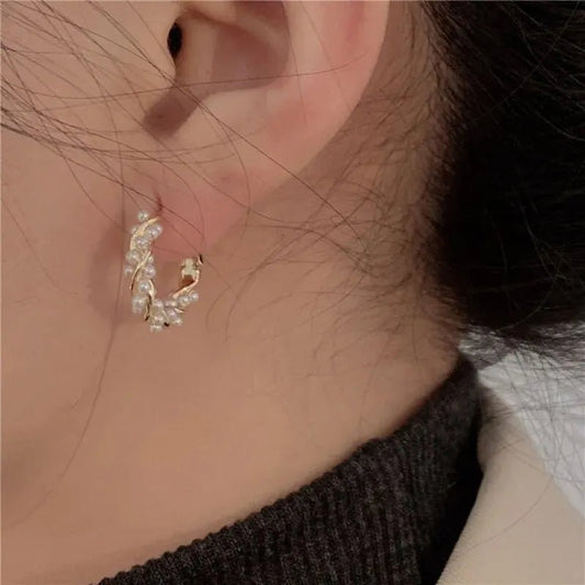 French Imitation Pearl Circel Earring Small round Hoop Earrings for Women New Design Texture Earrings Jewelry Elegant Gift - TakeCareBaby