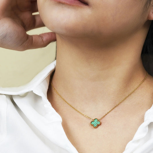 Green Flower Pendant Necklace in Yellow Gold Plated - TakeCareBaby