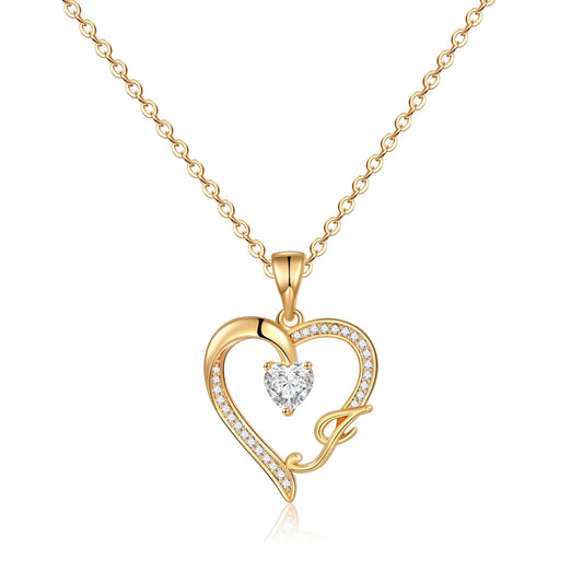 Initial Heart Necklace for Women Cubic Zirconia 14K Gold Plated Initial Heart Pendant Necklace - TakeCareBaby