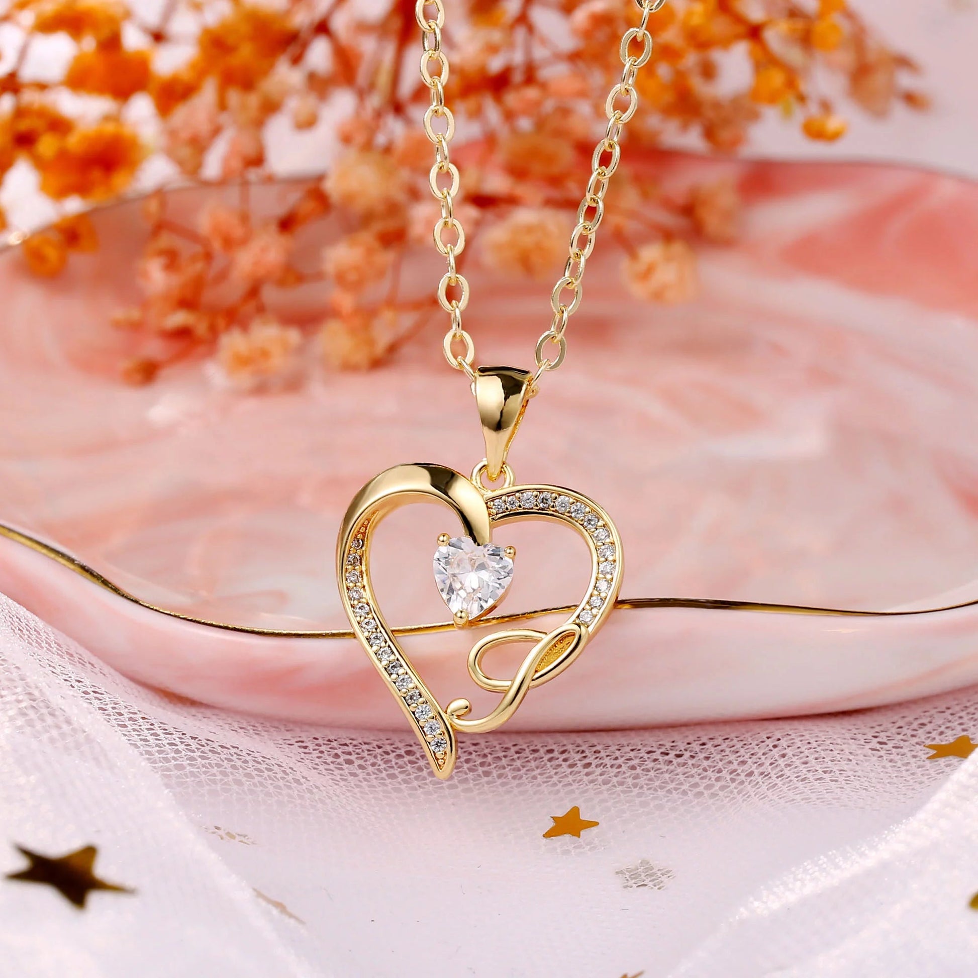 Initial Heart Necklace for Women Cubic Zirconia 14K Gold Plated Initial Heart Pendant Necklace - TakeCareBaby