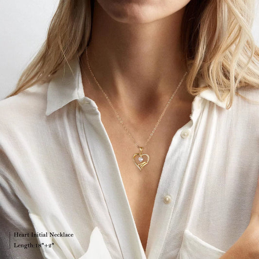 Initial Heart Necklace for Women Cubic Zirconia 14K Gold Plated Initial Heart Pendant Necklace - TakeCareBaby