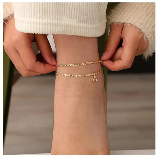 Initial Layered Waterproof Anklet Bracelets on Leg Layering Thin Figaro Letter Anklets Summer Jewelry Gifts for Women Teen Girls - TakeCareBaby