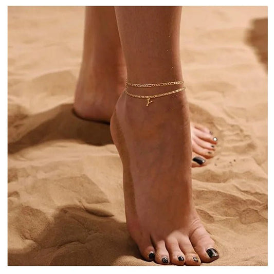 Initial Layered Waterproof Anklet Bracelets on Leg Layering Thin Figaro Letter Anklets Summer Jewelry Gifts for Women Teen Girls - TakeCareBaby