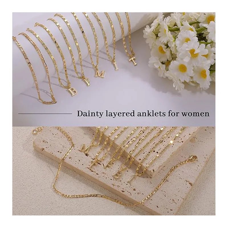 Initial Layered Waterproof Anklet Bracelets on Leg Layering Thin Figaro Letter Anklets Summer Jewelry Gifts for Women Teen Girls - TakeCareBaby