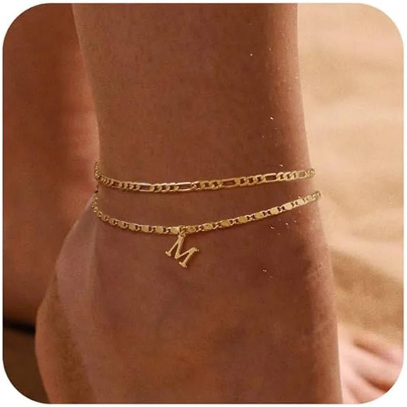 Initial Layered Waterproof Anklet Bracelets on Leg Layering Thin Figaro Letter Anklets Summer Jewelry Gifts for Women Teen Girls - TakeCareBaby