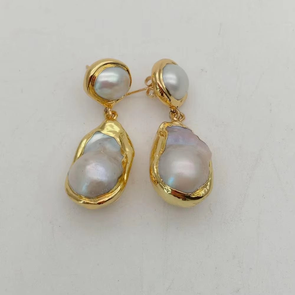 White Keshi Pearl Gold Color Plated Stud Earrings - TakeCareBaby