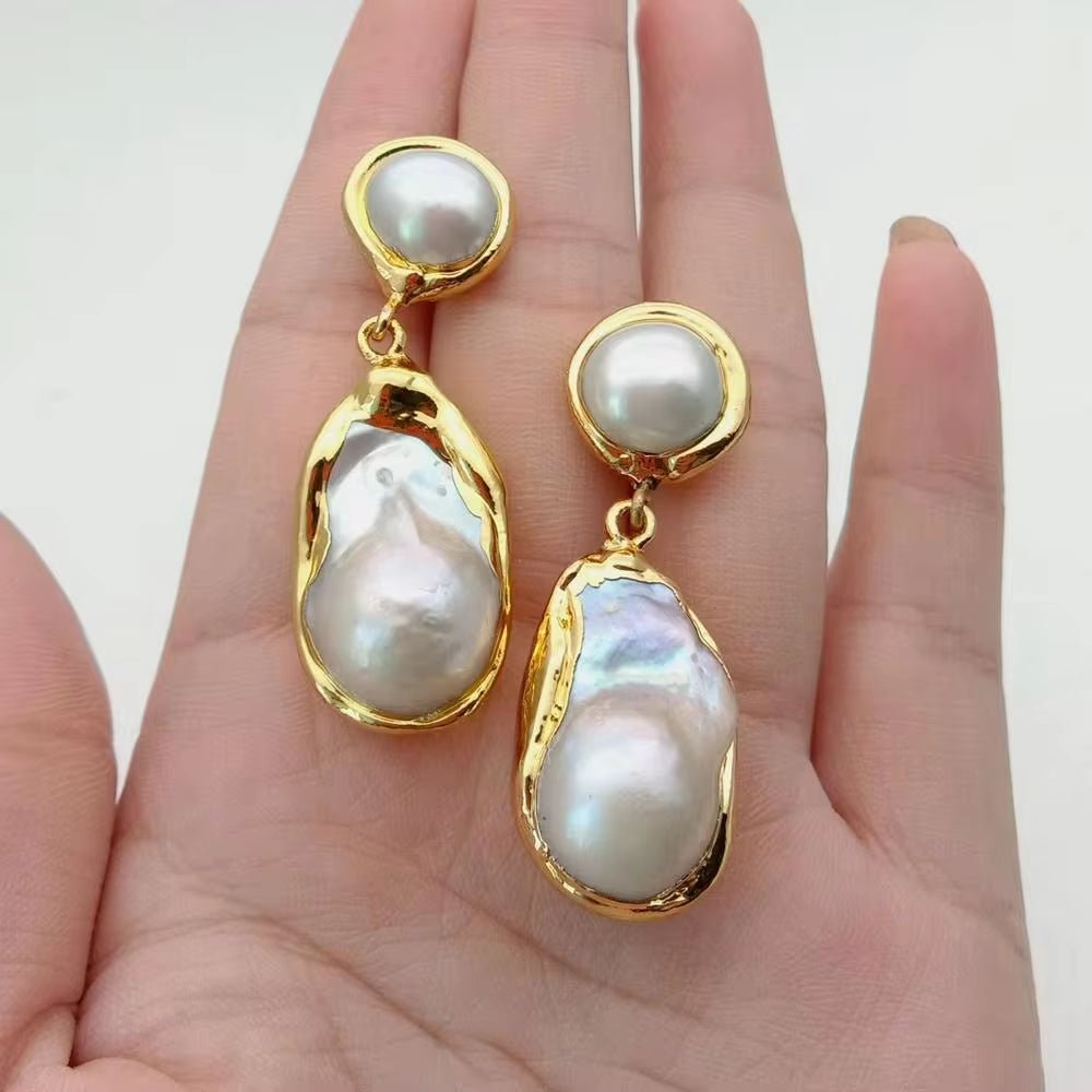 White Keshi Pearl Gold Color Plated Stud Earrings - TakeCareBaby