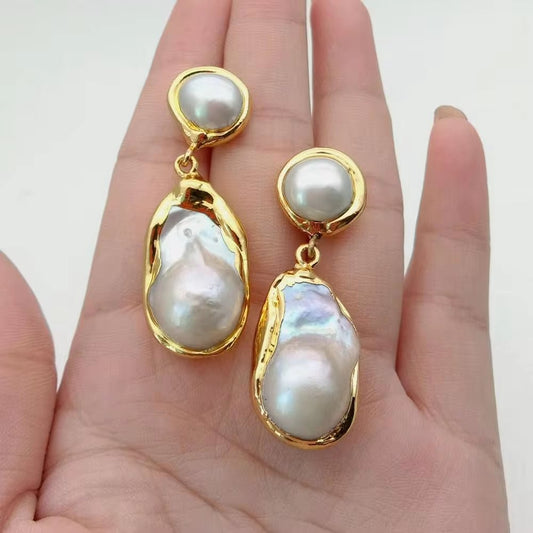White Keshi Pearl Gold Color Plated Stud Earrings - TakeCareBaby