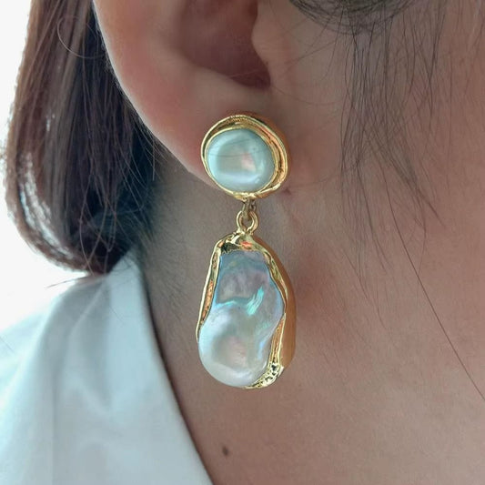 White Keshi Pearl Gold Color Plated Stud Earrings - TakeCareBaby