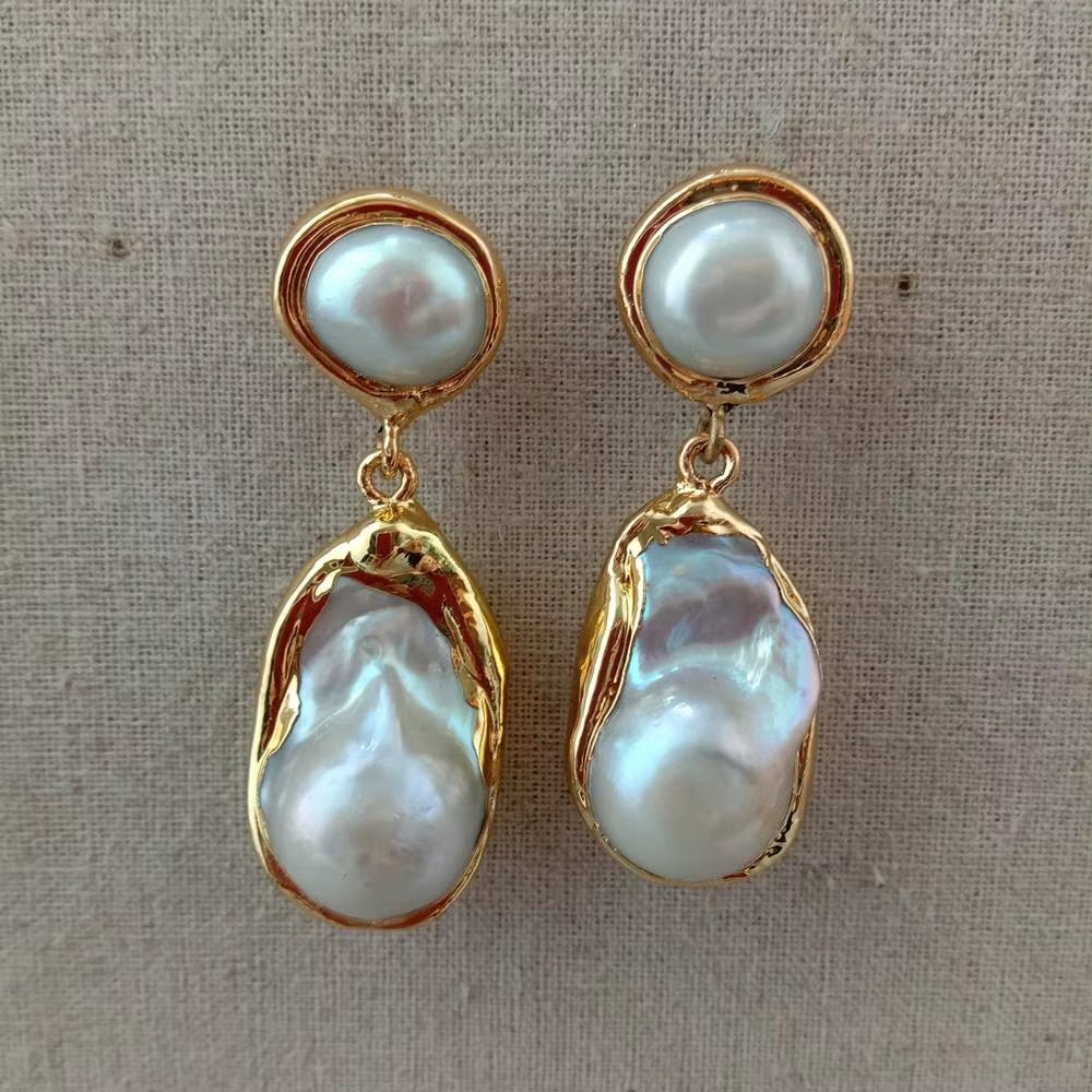 White Keshi Pearl Gold Color Plated Stud Earrings - TakeCareBaby