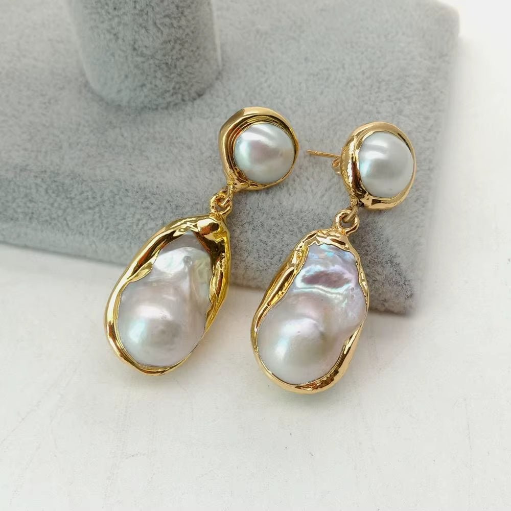 White Keshi Pearl Gold Color Plated Stud Earrings - TakeCareBaby