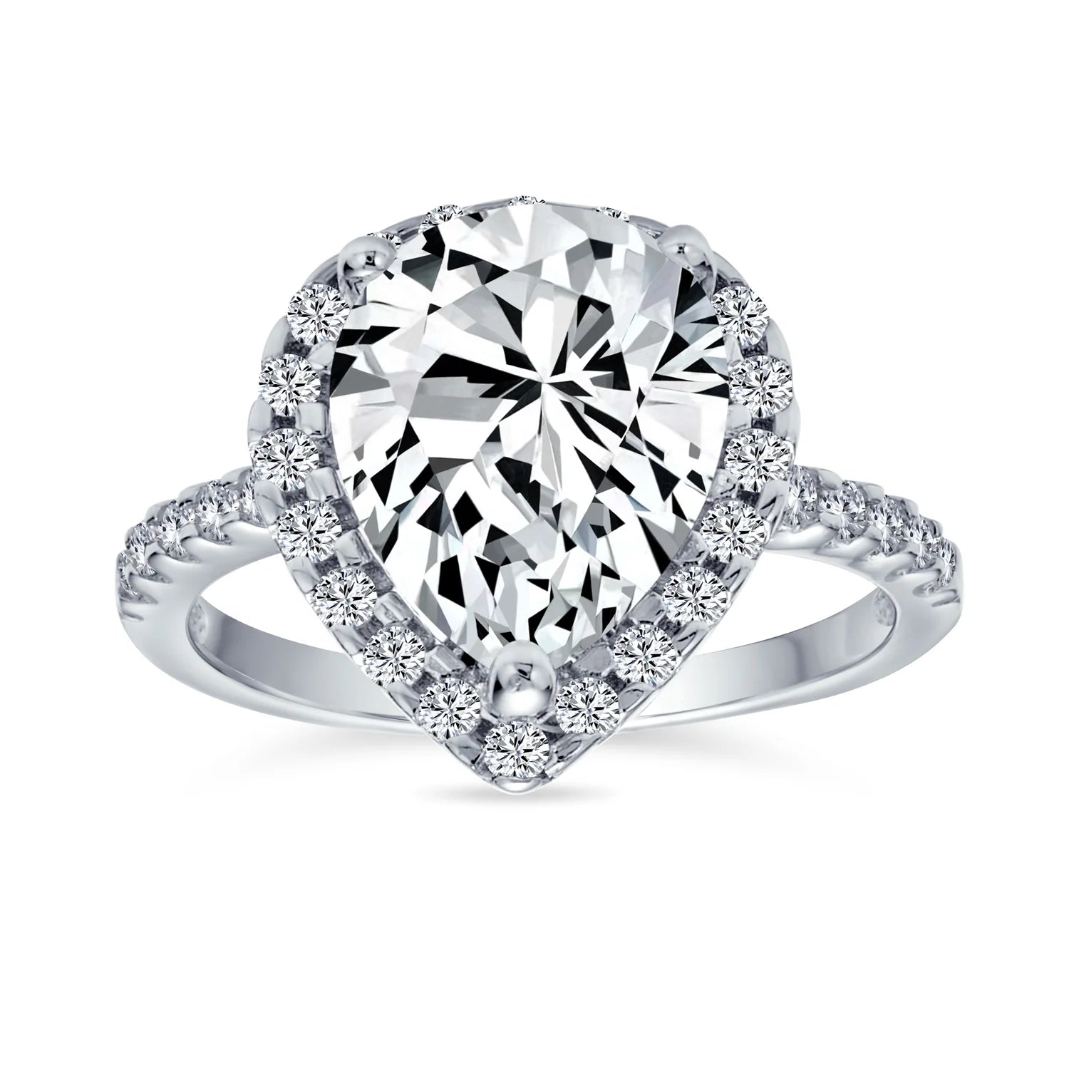 Womens 9CT Pear Shaped Halo Solitaire Engagement Ring CZ Pave Band - TakeCareBaby