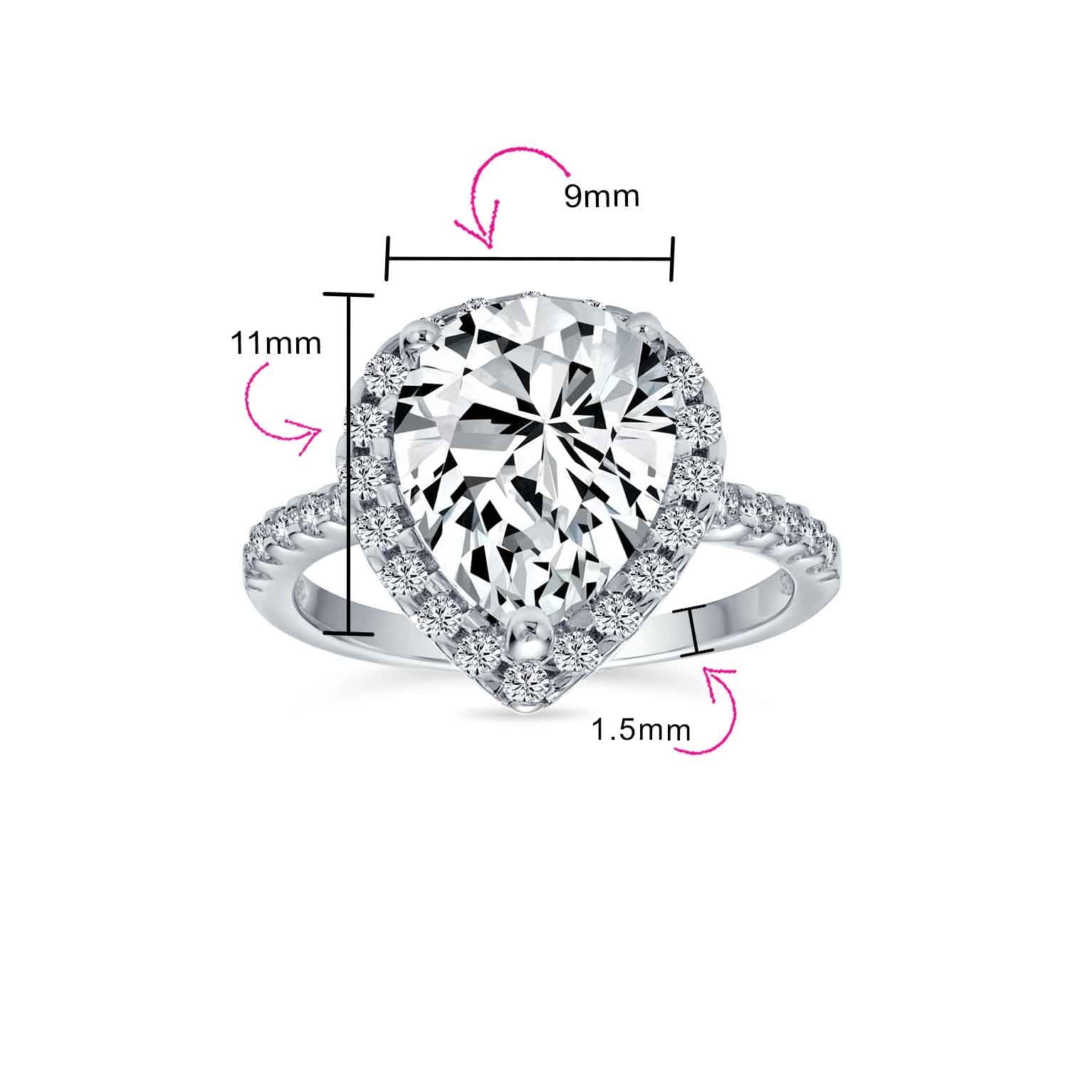Womens 9CT Pear Shaped Halo Solitaire Engagement Ring CZ Pave Band - TakeCareBaby